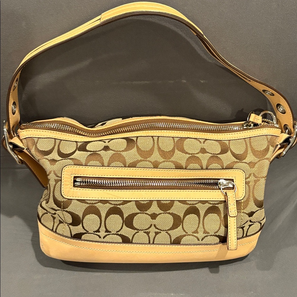 Coach Signature Tan and Brown Shoulder Bag